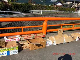 みかんやトマトなど産直品が並ぶ橋の様子