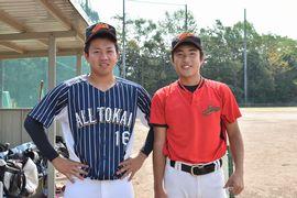 ピッチャーの力武健心さん（左）と現キャプテンの柴田卓也さん（右）
